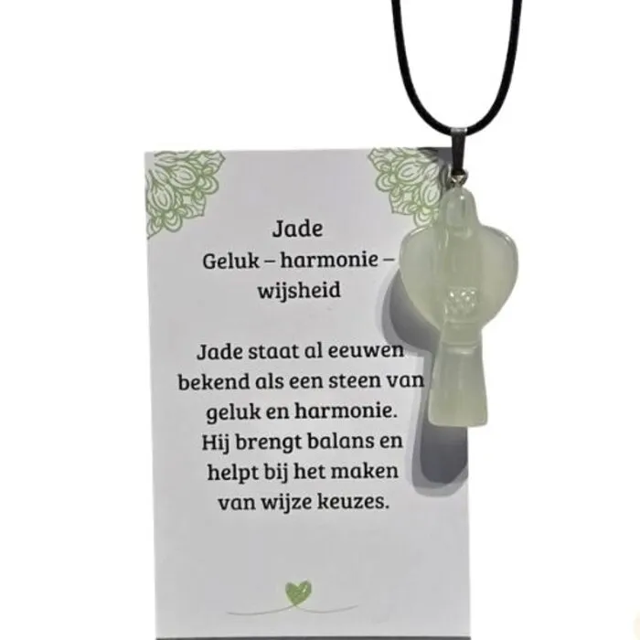 Jade Engel Hanger 4 cm – Beschermengeltje met Koord en Betekeniskaartje