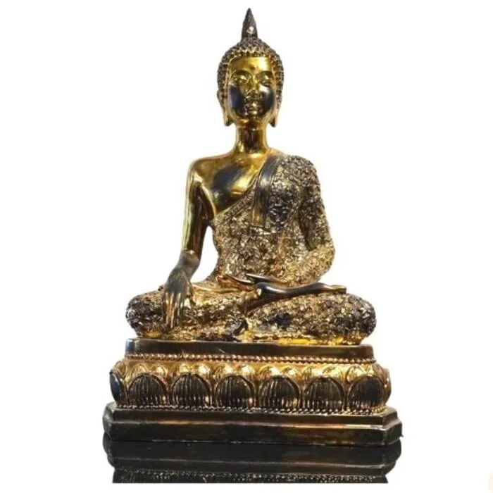 Zittend Boeddhabeeld goud-zwart van kunststof – 25 cm