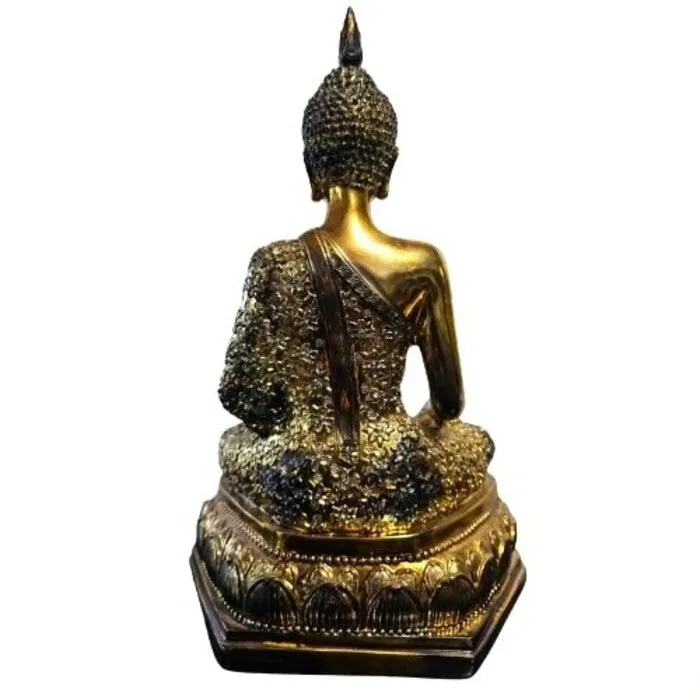 Zittend Boeddhabeeld goud-zwart van kunststof – 25 cm