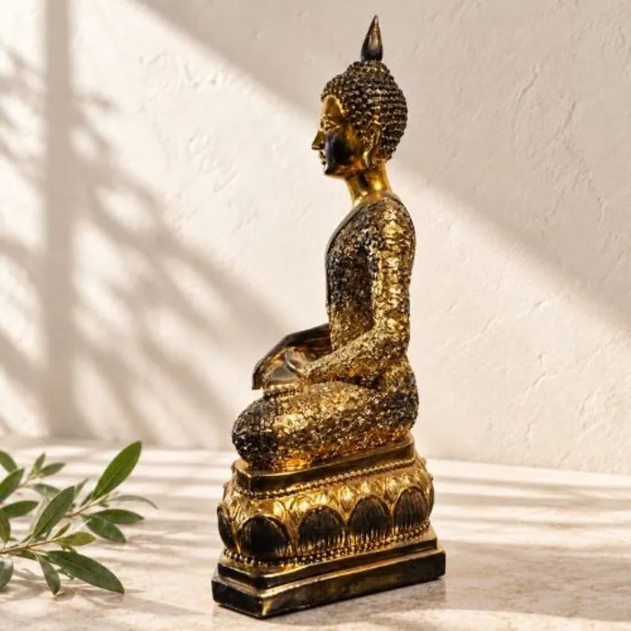 Zittend Boeddhabeeld goud-zwart van kunststof – 25 cm