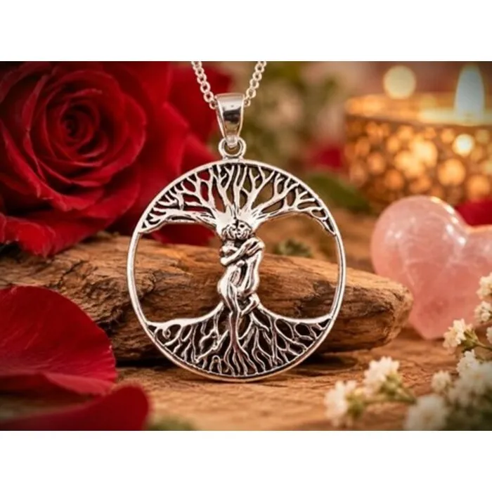 Zilveren Levensboom Hanger met Liefdespaar – 925 Sterling Zilver.