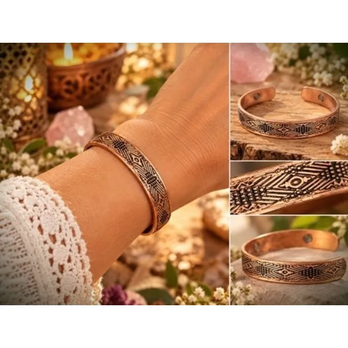 Magnetische Koperen Armband met Geometrisch Patroon – 7 cm.
