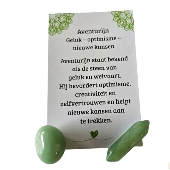 Aventurijn Cadeauset Geluk & Nieuwe Kansen – Trommelsteen, Dubbele Punt & Betekeniskaartje