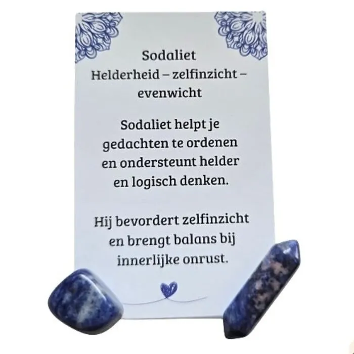 Sodaliet Cadeauset Helderheid & Zelfinzicht – Trommelsteen, Dubbele Punt & Betekeniskaartje