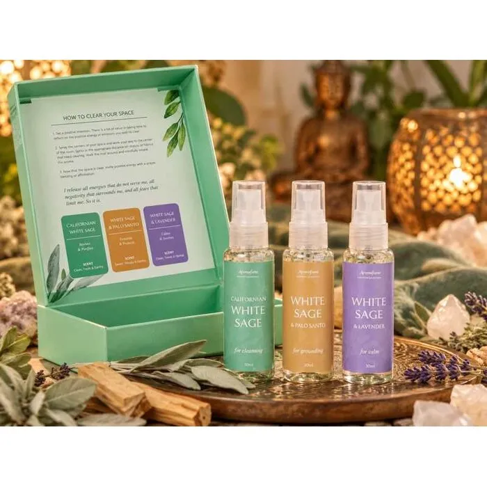Aromafume Witte Salie Smudge Spray Geschenkset – 3 x 50 ml.