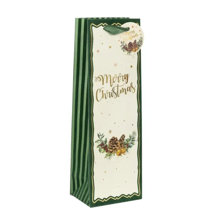 Kerst Flessentas Merry Christmas – Groen met Goud 36 cm