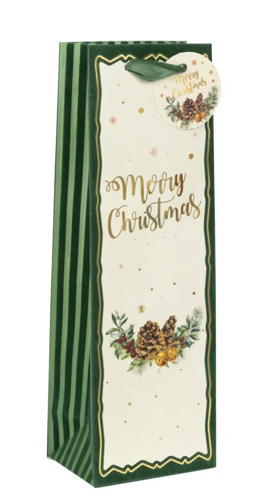 Kerst Flessentas Merry Christmas – Groen met Goud 36 cm