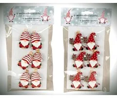 Houten Kerstkabouters met Wasknijper – Set van 6 Stuks