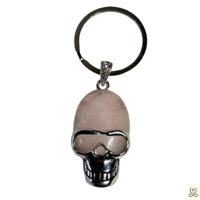 Sleutelhanger Schedel Rozenkwarts – Ook als Hanger te Dragen