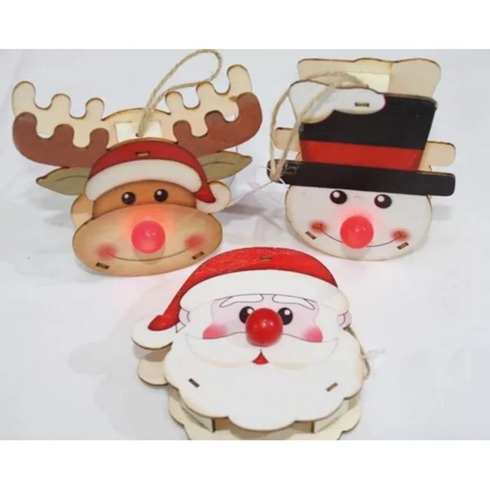 Houten Kersthanger met Rode LED-Neus – 9,5 cm.