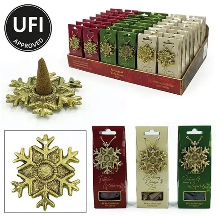 Kerst Wierookkegels met Sneeuwvlokhouder - 30 kegeltjes
