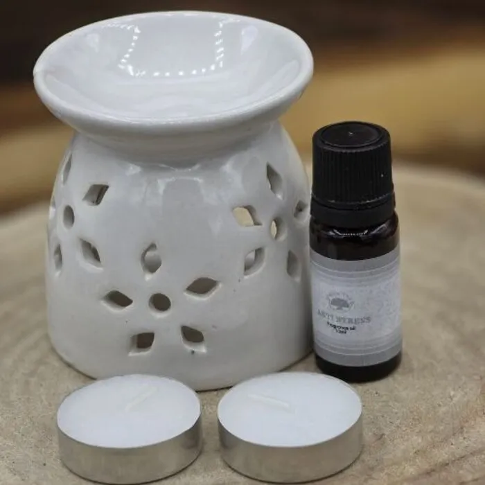 Anti Stress oliebrander set met geurolie en waxinelichtjes