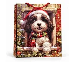 Kerst Cadeautas met Hond en Kerstmuts