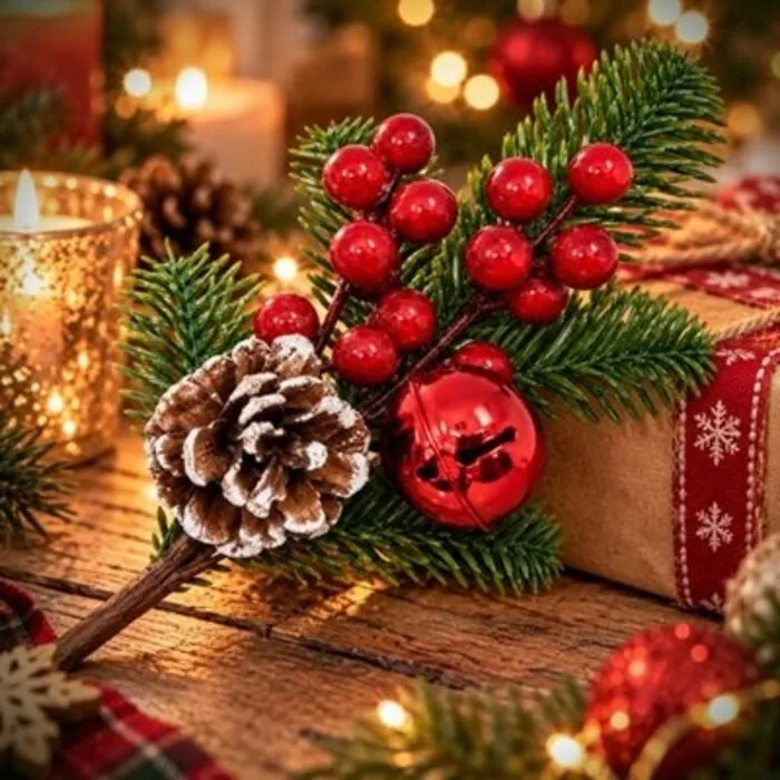 Kerst Decoratietak XL met Rode Bessen en Kerstbel – 30 cm.