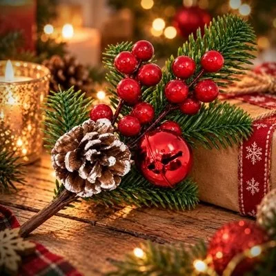 Kerst Decoratietak XL met Rode Bessen en Kerstbel – 30 cm.