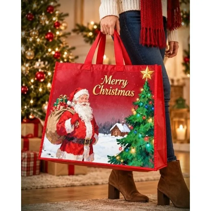 Kerstshopper XXL met Kerstman – 45 × 45 × 20 cm