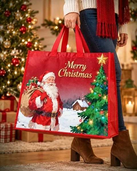 Kerstshopper XXL met Kerstman – 45 × 45 × 20 cm
