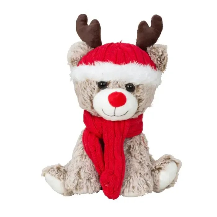 Pluche Kerstbeer met Elandgewei, Muts en Sjaal – 25 cm