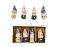 Houten Kerstpoppetjes met Ster – Set van 4 Stuks
