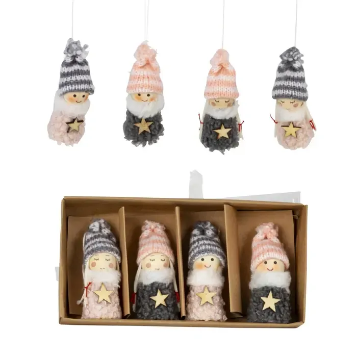 Houten Kerstpoppetjes met Ster – Set van 4 Stuks - 7 cm