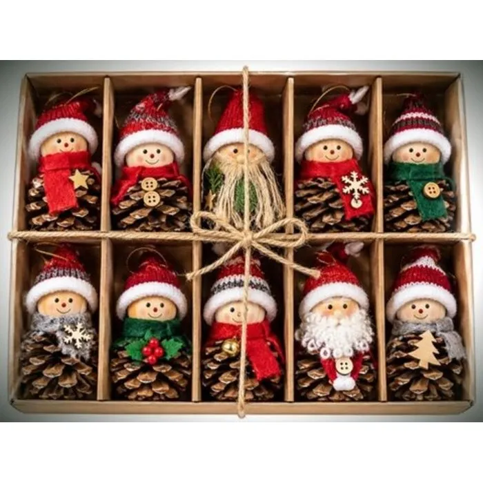 Kerstpoppetjes van Dennenappels – Set van 10 Stuks – 8 cm
