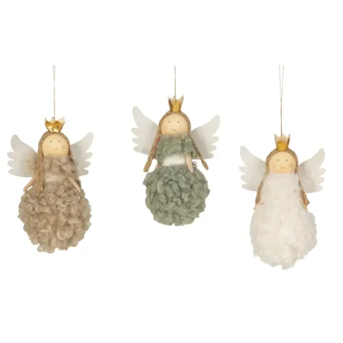 Stoffen Kerstengel met Kroon – 12 cm | 3 Kleuren
