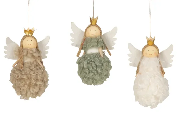 Stoffen Kerstengel met Kroon – 12 cm | 3 Kleuren