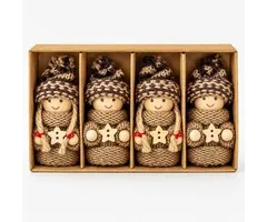 Houten Kerstpoppetjes Beige met Gebreide Muts – Set van 4