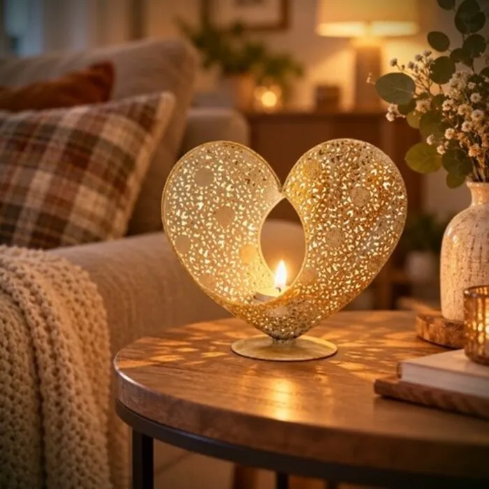 Metalen hart voor waxinelichtje