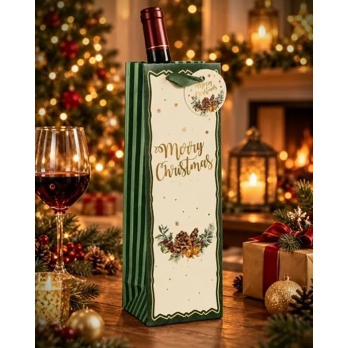 Kerst Flessentas Merry Christmas – Groen met Goud 36 cm