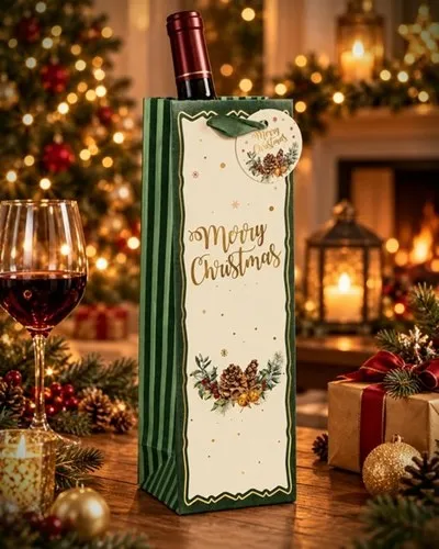 Kerst Flessentas Merry Christmas – Groen met Goud 36 cm