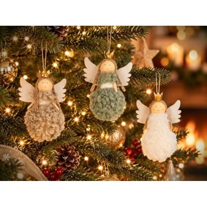 Stoffen Kerstengel met Kroon – 12 cm | 3 Kleuren