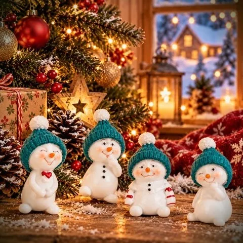 Sneeuwpopje met Turquoise Muts in Cadeauzakje – 5 cm