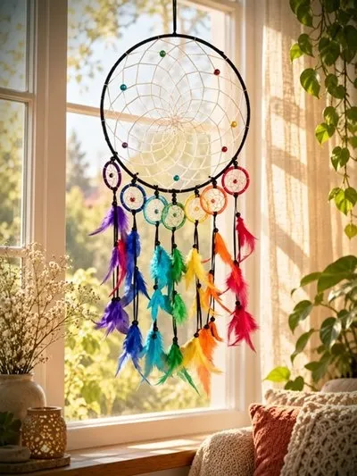 Dromenvanger Regenboog met Kleine Dromenvangers – 83 cm.