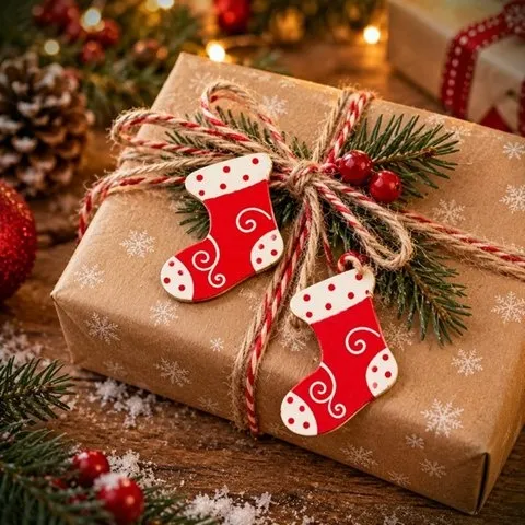 Houten Kerstsokken Plakdecoratie – 10 Stuks - 4 cm