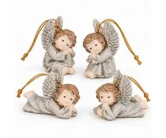 Kerstengeltjes Zittend en Liggend – Set van 4 Stuks