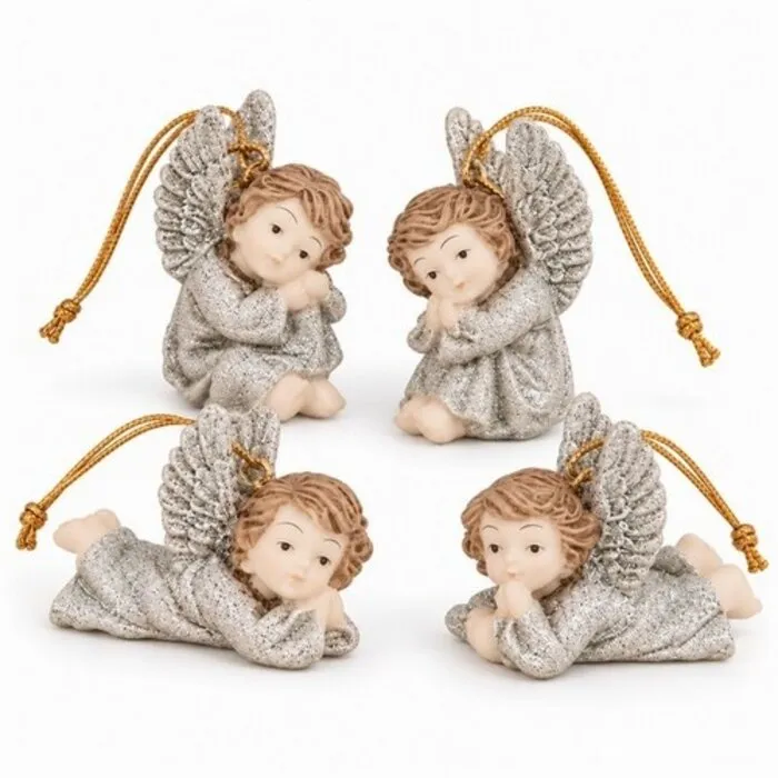 Kerstengeltjes Zittend en Liggend – Set van 4 Stuks, 5 cm