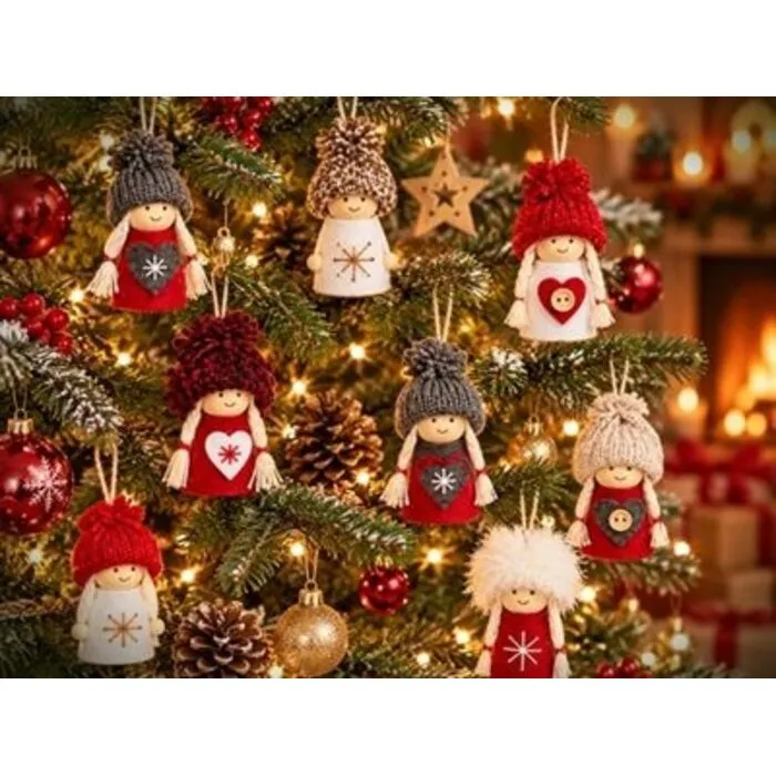 Houten Kerstpoppetje met Gebreide Muts – 6 cm