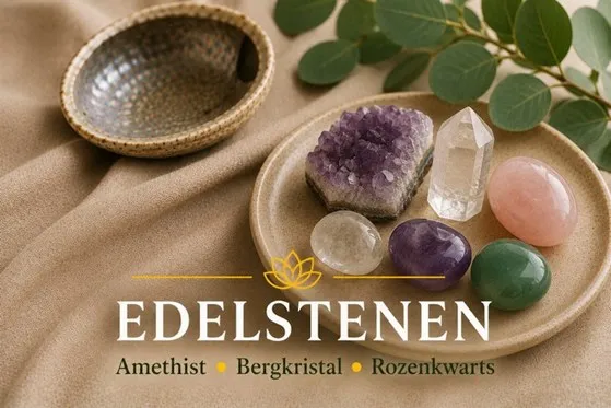 Amethist, bergkristal, rozenkwarts en andere edelstenen