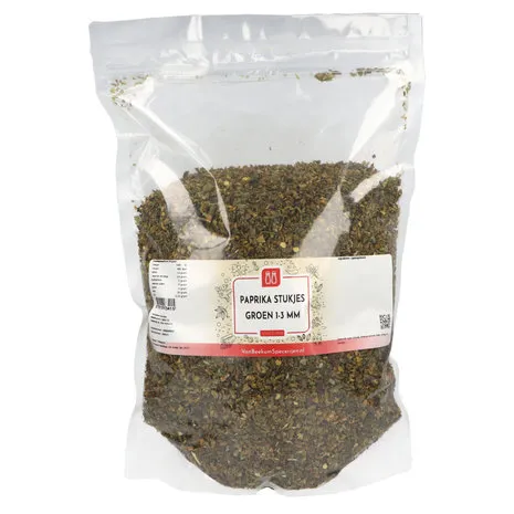 Van Beekum Specerijen Paprika Stukjes Groen 1-3 mm Van Beekum Specerijen Paprika Stukjes Groen 1-3 mm