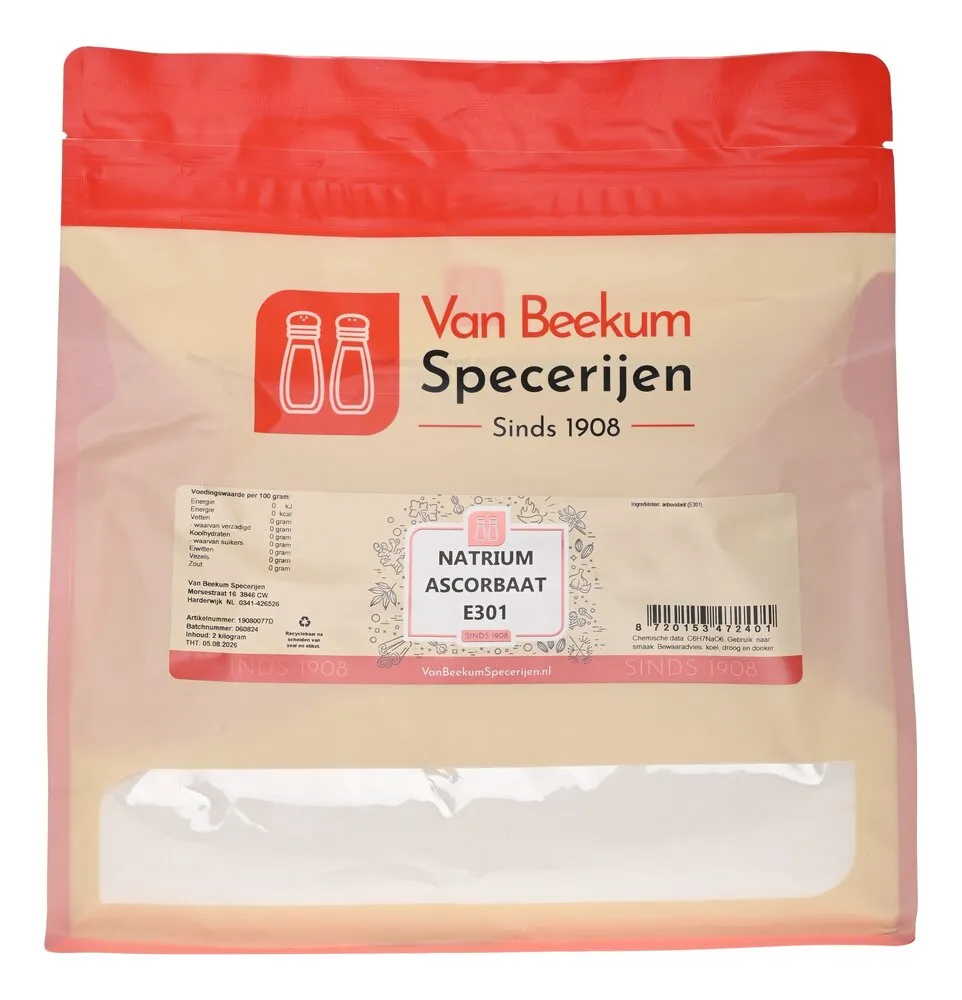 Van Beekum Specerijen Natrium Ascorbaat (vitamine C poeder) E301 Van Beekum Specerijen Natrium Ascorbaat (vitamine C poeder) E301