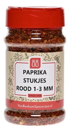 Van Beekum Specerijen Paprika Stukjes Rood 1-3 mm Van Beekum Specerijen Paprika Stukjes Rood 1-3 mm