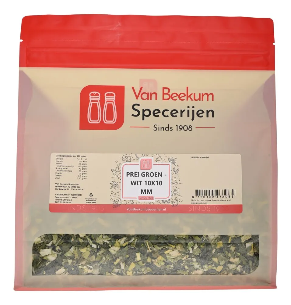 Van Beekum Specerijen Prei Groen Wit 10x10 mm Van Beekum Specerijen Prei Groen Wit 10x10 mm