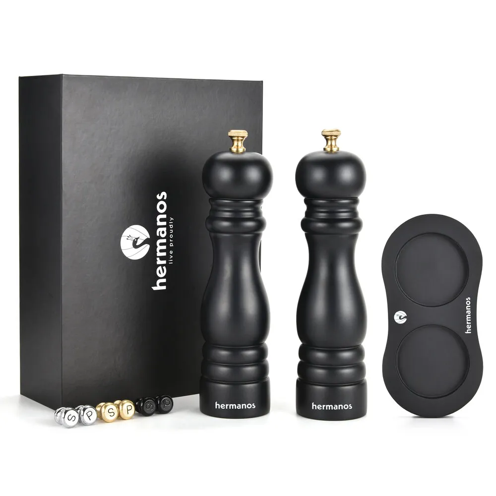 Hermanos Peper- en Zoutmolen Set | Zwart Acacia Hout (Klassiek)