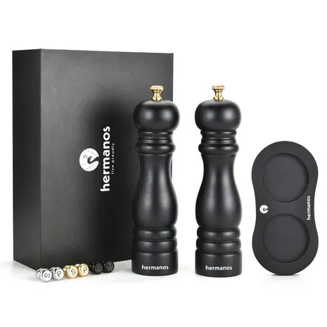 Hermanos Peper- en Zoutmolen Set | Zwart Acacia Hout (Klassiek)
