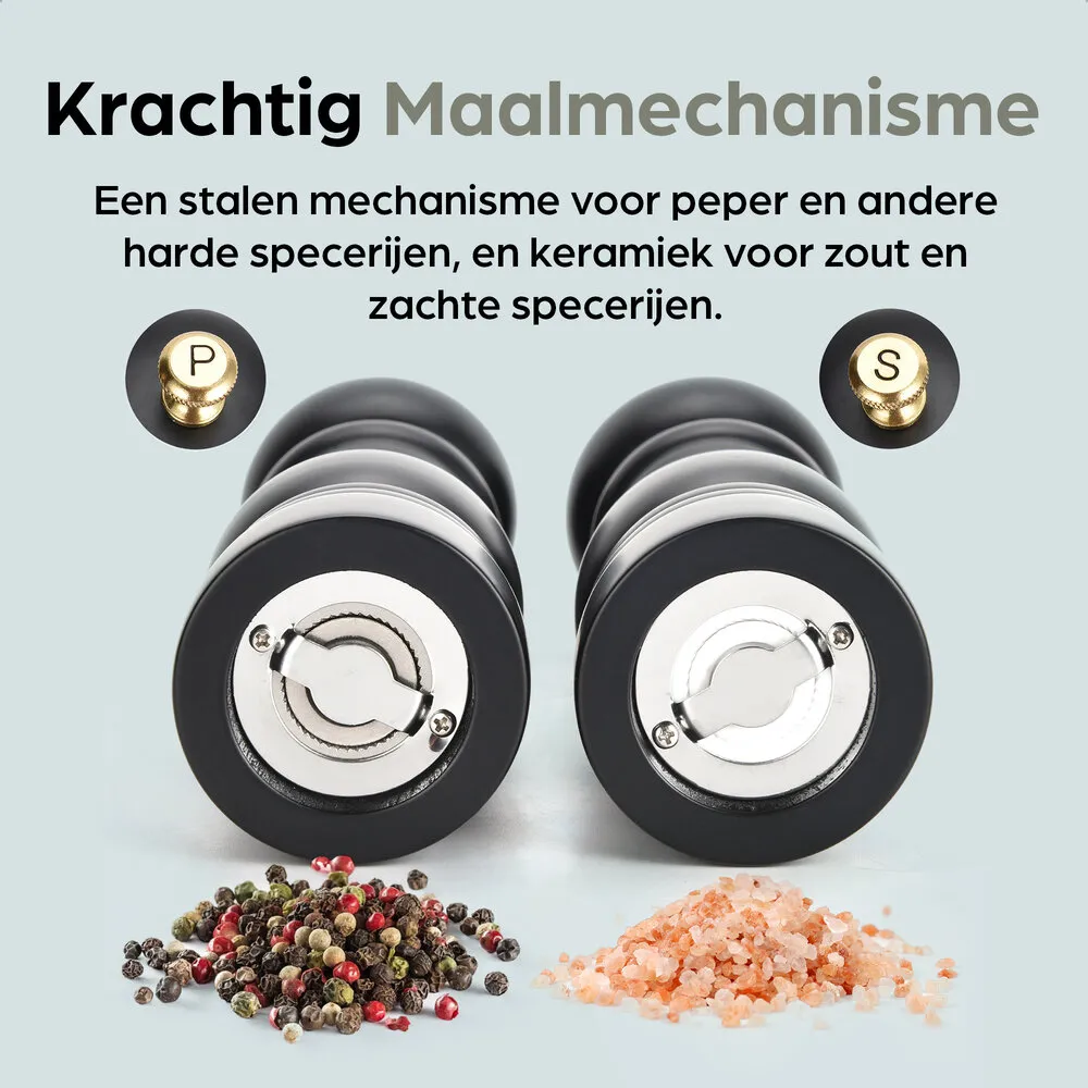 Hermanos Peper- en Zoutmolen Set | Zwart Acacia Hout (Klassiek)