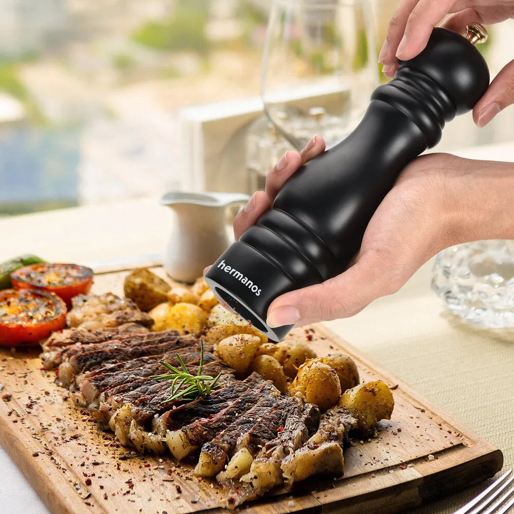 Hermanos Peper- en Zoutmolen Set | Zwart Acacia Hout (Klassiek)