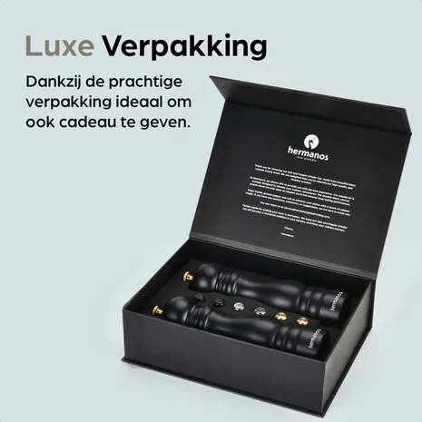 Hermanos Peper- en Zoutmolen Set | Zwart Acacia Hout (Klassiek)