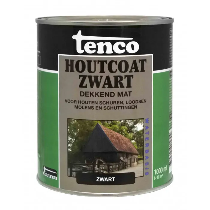 Tenco Tenco Houtcoat Dekkend Zwart mat - Waterbasis - 1 Liter