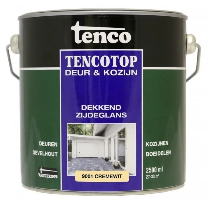 Tenco Tencotop Deur & Kozijn Dekkend Zijdeglans RAL 9001 Crème Wit - 2,5 L